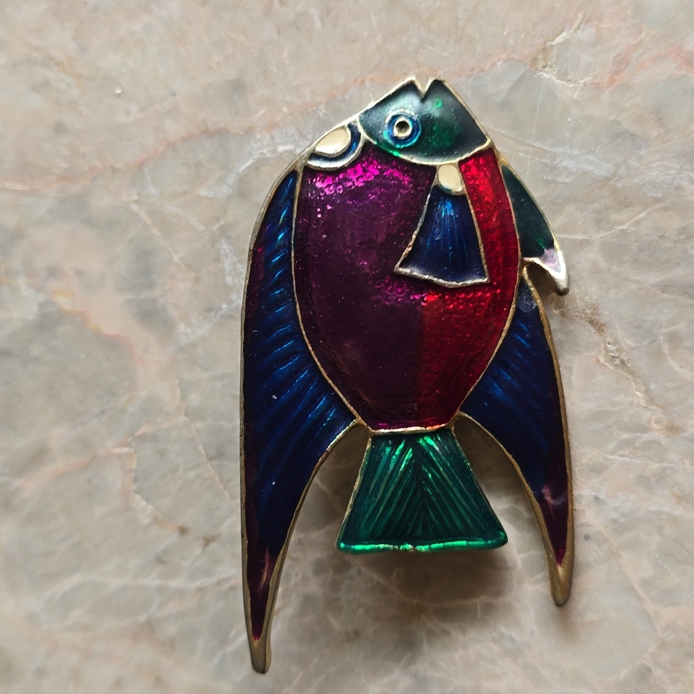 Vintage tropical fish brooch pin enamel design tropical